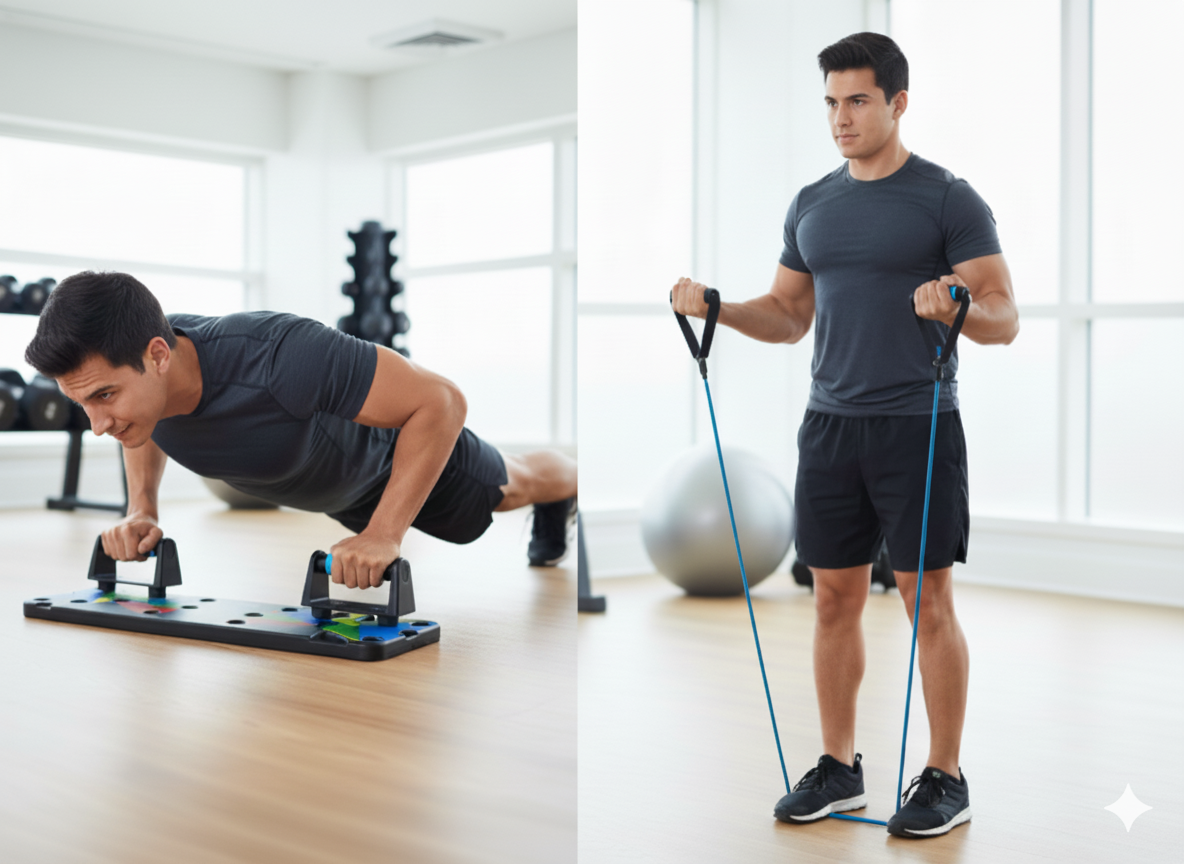Kit de Entrenamiento Multifuncional – Push Up Board + Bandas de Resistencia