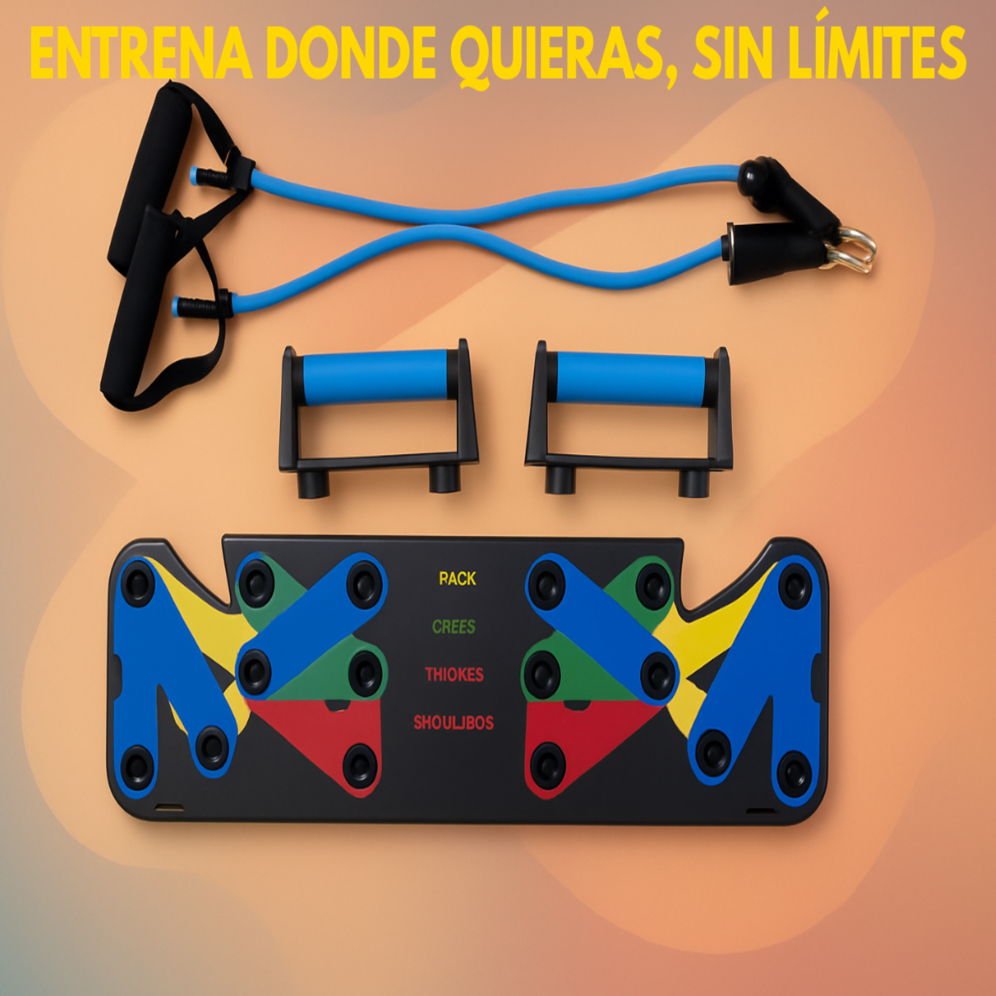 Kit de Entrenamiento Multifuncional – Push Up Board + Bandas de Resistencia
